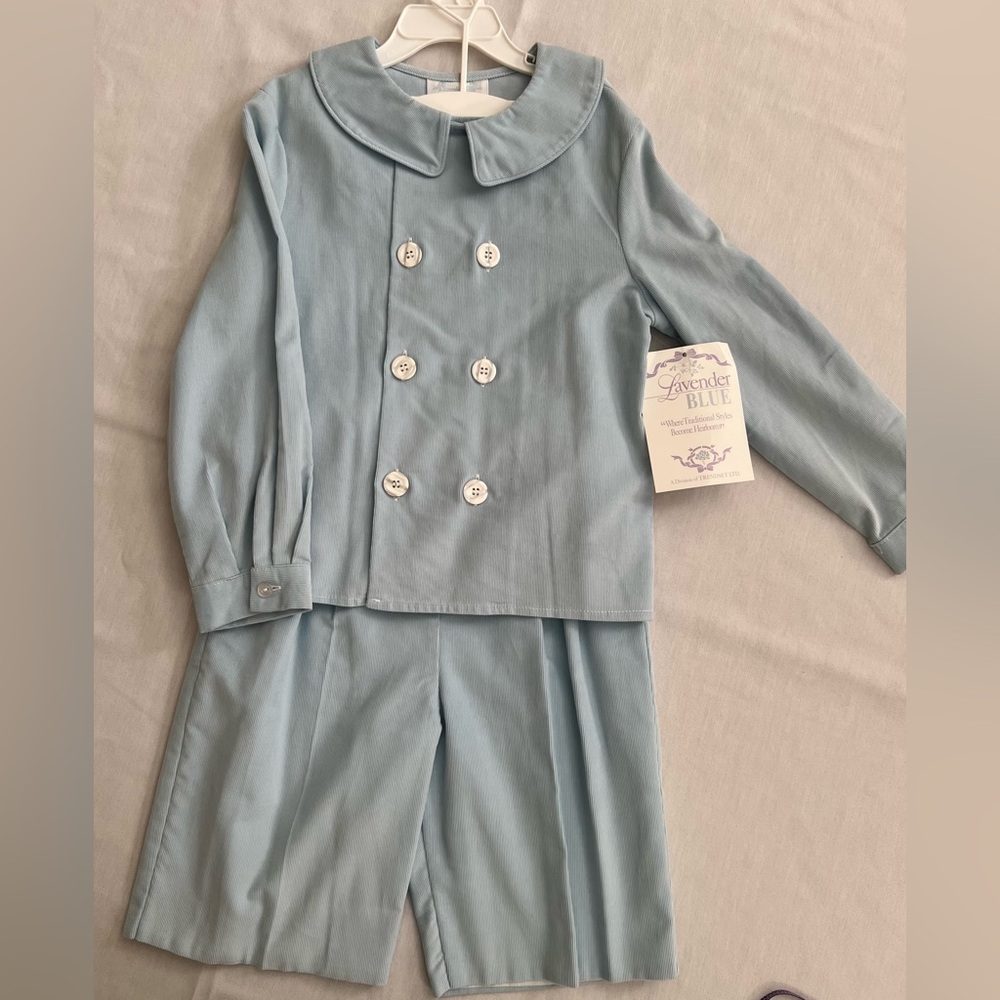 Light Blue Corduroy Double-Breasted Boys' Suit Set Portraits Wedding Formal
